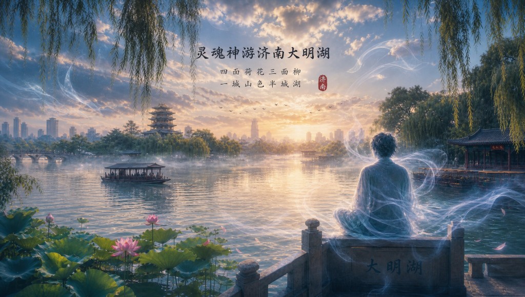 晨雾中的大明湖，灵魂静坐石栏之上